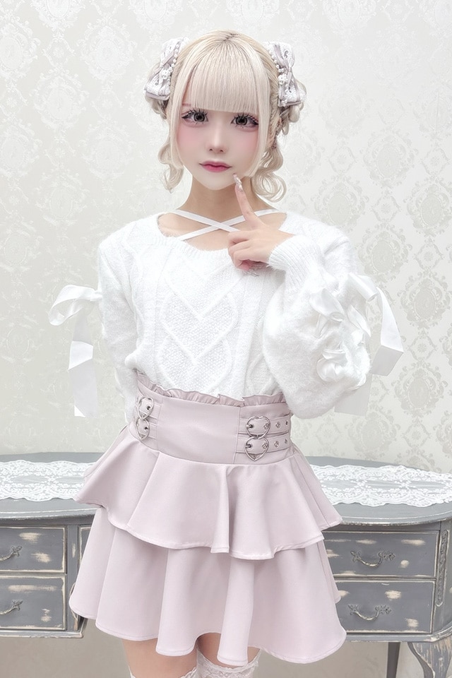 MA*RS】スクエア開きリボンケーブルニット - ホワイト size-F | 地雷系