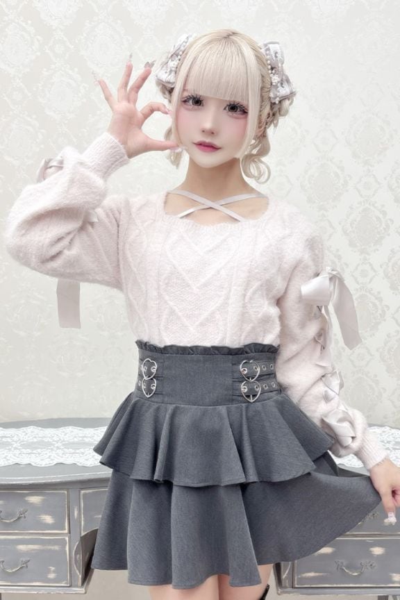 MA*RS】スクエア開きリボンケーブルニット - ピンク size-F | 地雷系