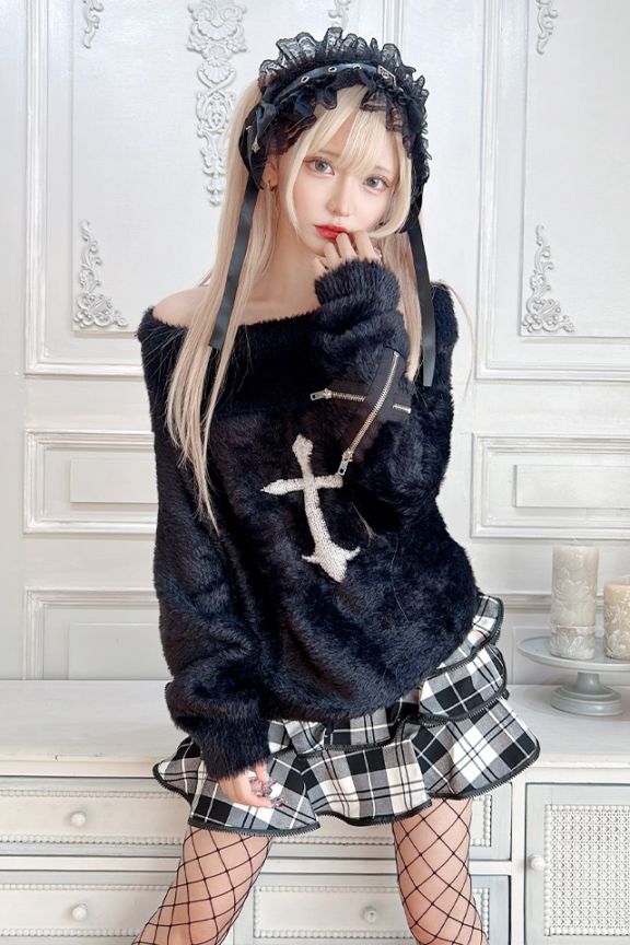 MA*RS】ジップ付きクロスハイネックニット - ブラック size-F | 地雷系