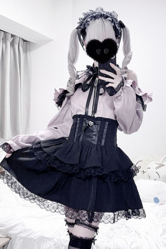 MA*RS】ハイウエストスピンドルボリュームスカパン - ブラック size-F