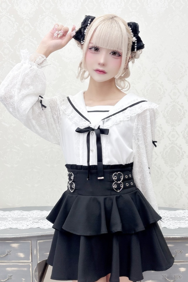 MA*RS】袖レースちびリボン付きセーラーブラウス - WHT/WHT size-F