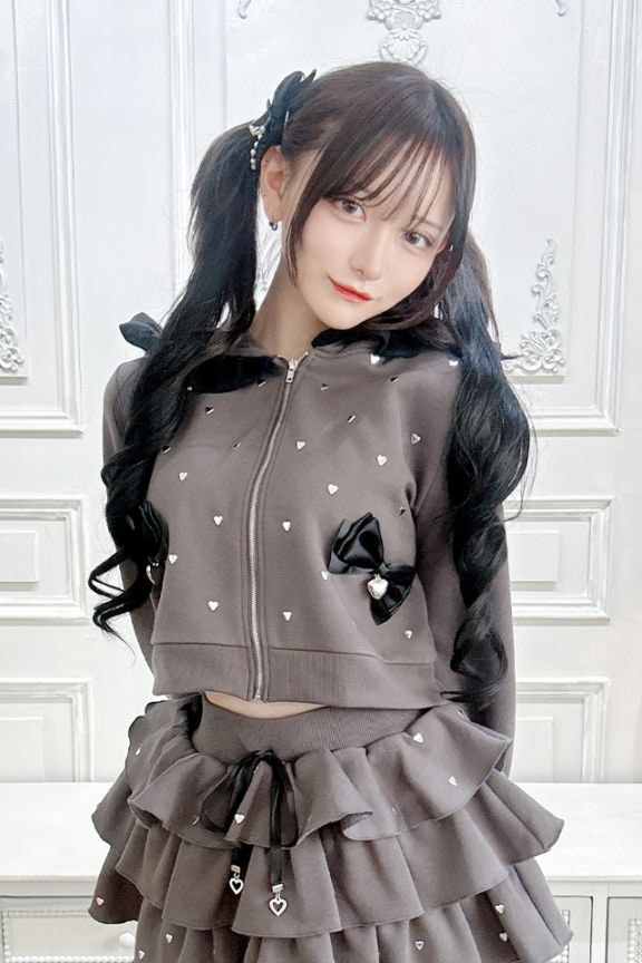 ゆり様❤️adidas❤︎ショート丈裏起毛パーカー レディースになります❤︎ Princess Melody】【裏起毛】ハートスタッズショートパーカー - ライト