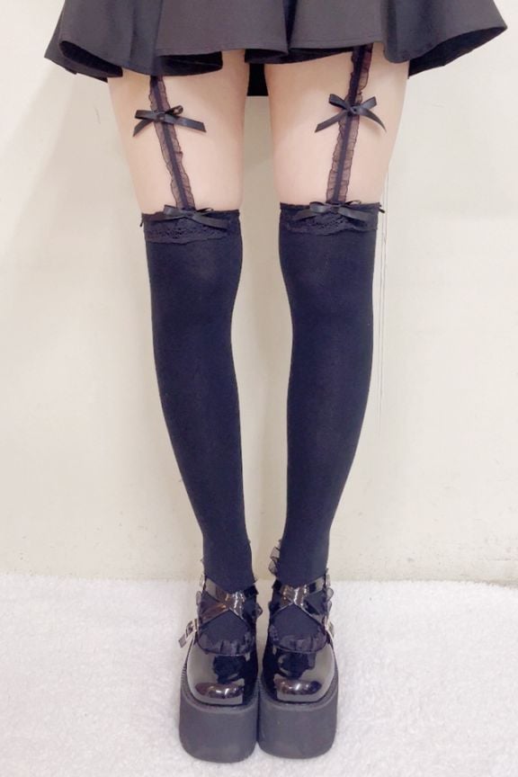 Princess Melody】ダブルりぼんガーターニーハイ - ブラック size-F