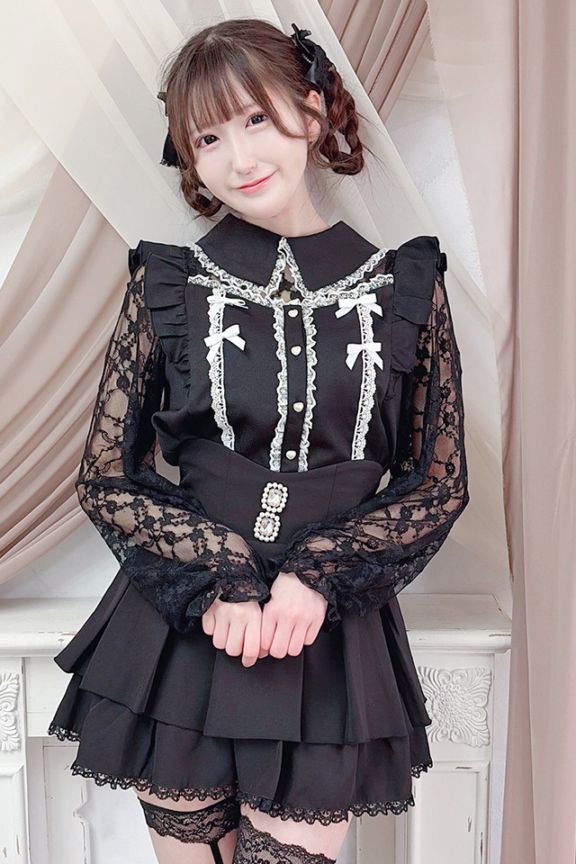 MA*RS】肩フリルちびリボンレーストップス - BLK/BLK size-F | 地雷系