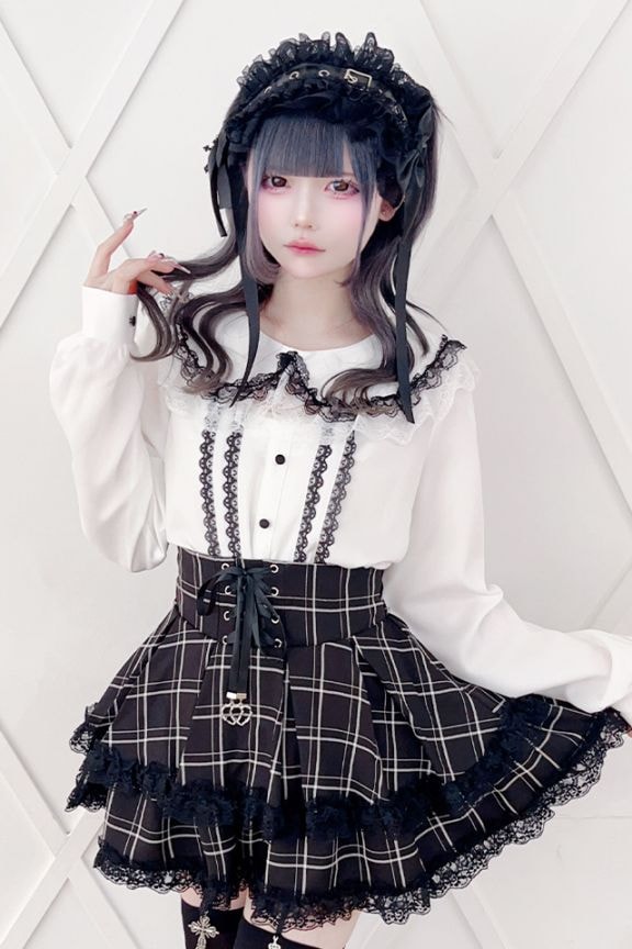MA*RS】胸開き配色ダブルレースブラウス - ホワイト size-F | 地雷系