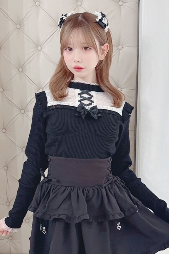 MA*RS】ハートレース×レースアップテレコトップス - BLK/ホワイト size
