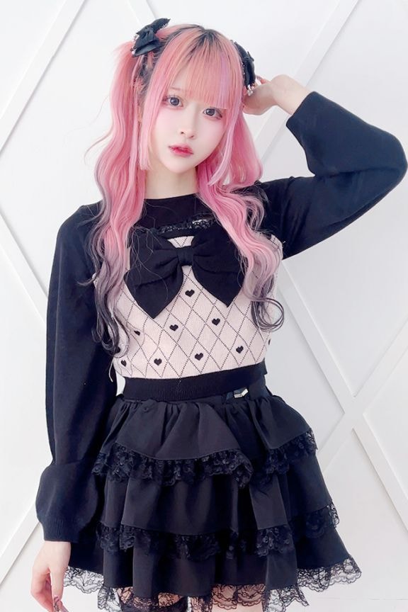 激レア！Princess Melody♡ショッパー3枚セット♡まとめ売り Princess Melody】胸開きハート柄ニットプルオーバー - PNK/ブラック