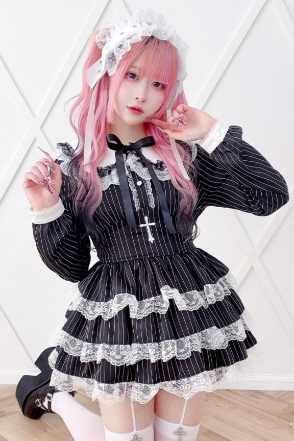 MA*RS】【2点SET】クロス刺繍ティアードセットアップ - BLK/ホワイト