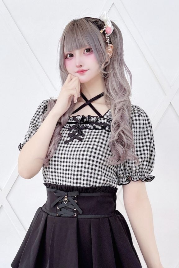 MA*RS】フリルリボンテレコトップス - BLK/ホワイト size-F | 地雷系