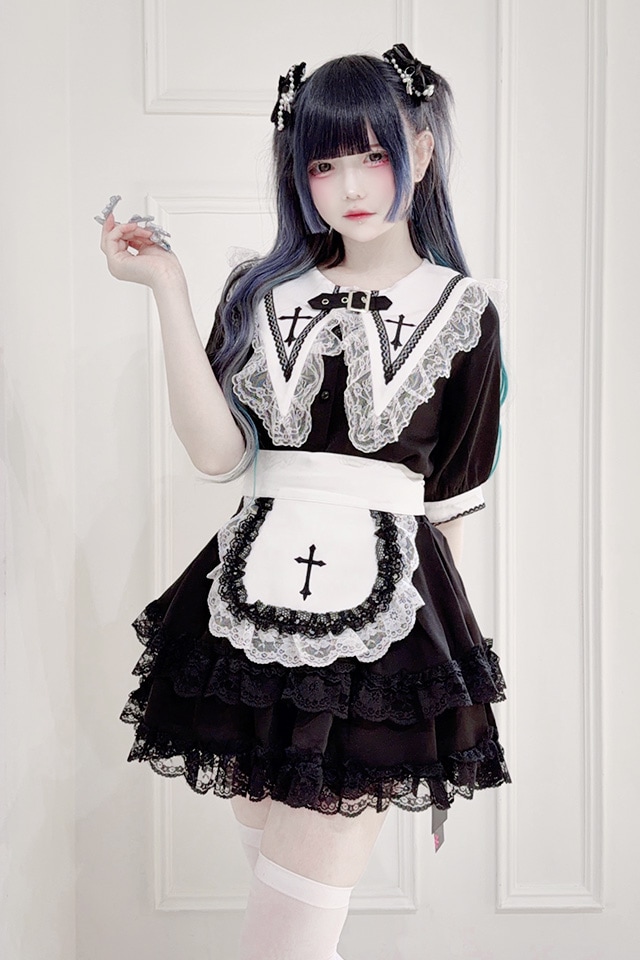 MA*RS】クロス刺繍レースエプロン付きフリルスカパン - ブラック size