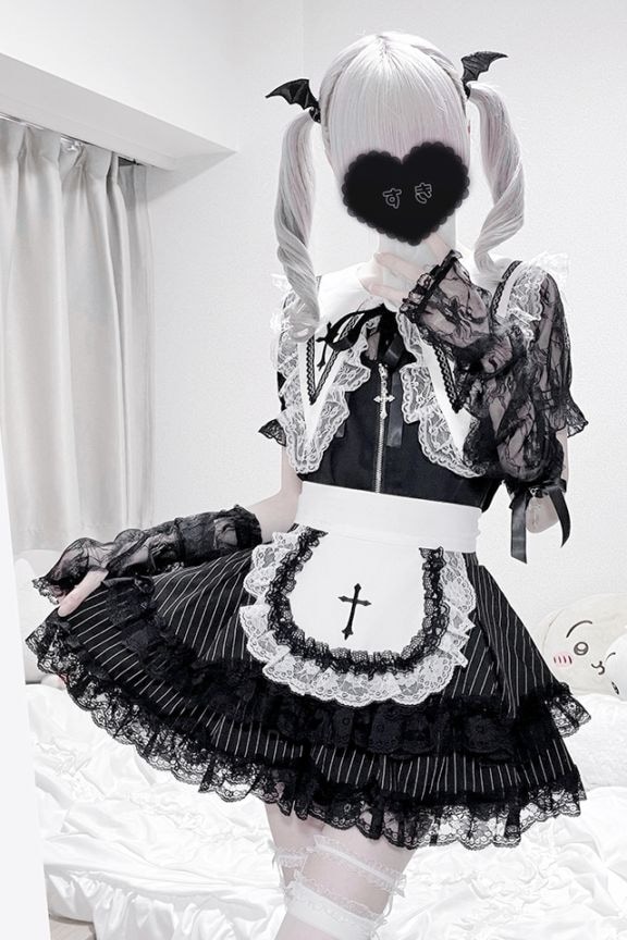 MA*RS】クロス刺繍レースエプロン付きフリルスカパン - BLK/ホワイト