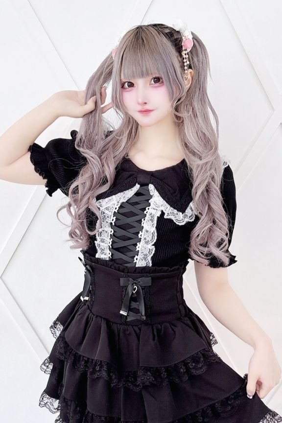 MA*RS】ハートレース×セーラー襟テレコトップス - BLK/ホワイト size-F