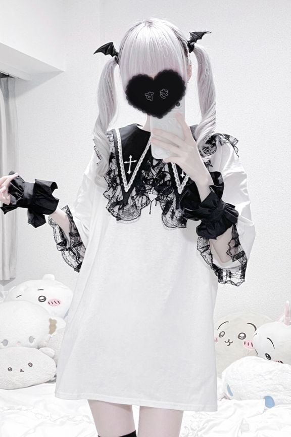 MA*RS】クロス刺繍襟ロンT - ホワイト size-F | 地雷系・量産型の
