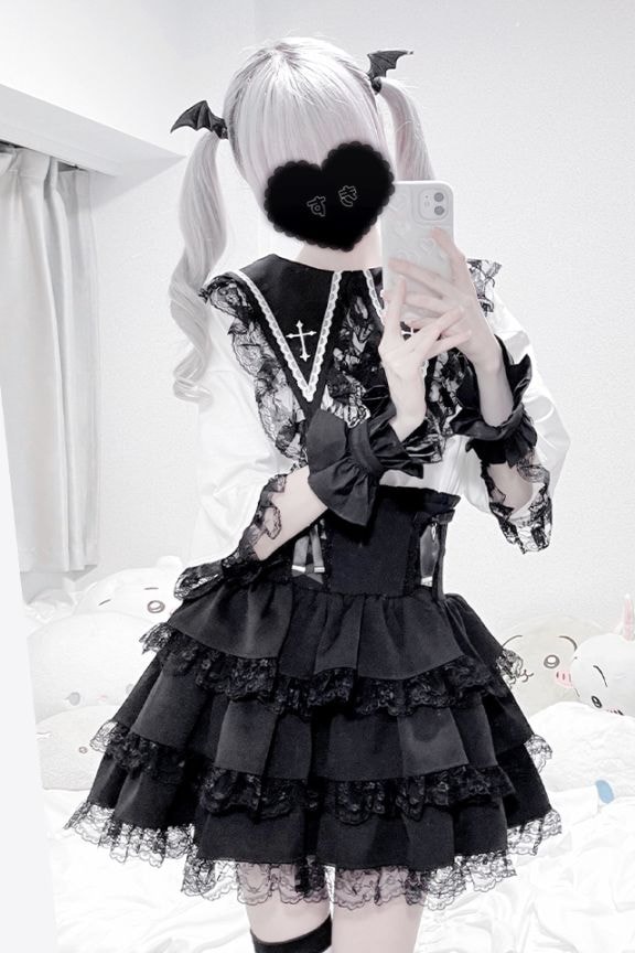 MA*RS】クロス刺繍襟ロンT - ホワイト size-F | 地雷系・量産型の