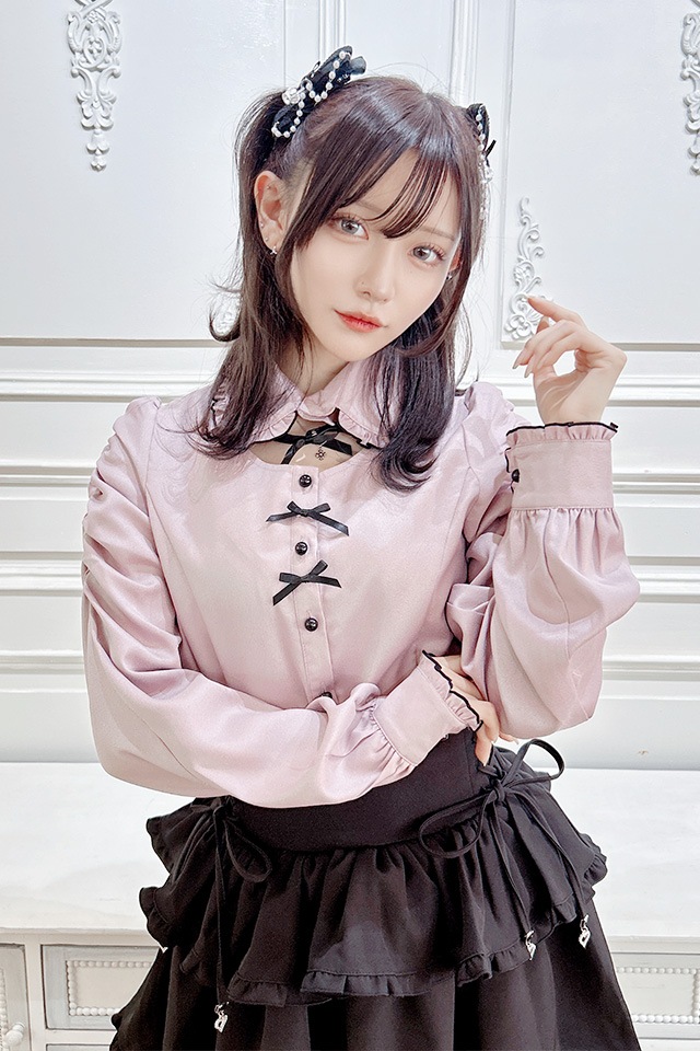 MA*RS】デコルテ開きメローフリル襟ブラウス - ピンク size-F | 地雷系