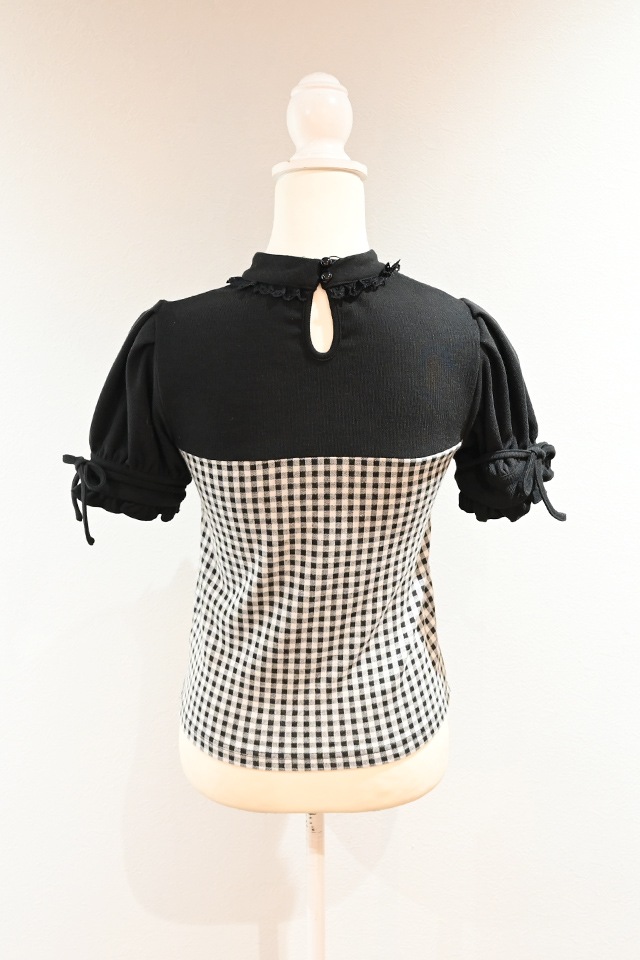 MA*RS】胸開きギンガムチェックリボンテレコトップス - BLK/BLK size-F