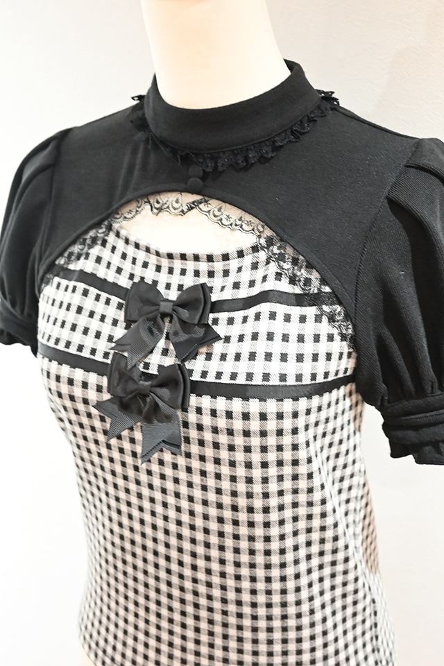 MA*RS】胸開きギンガムチェックリボンテレコトップス - BLK/BLK size-F