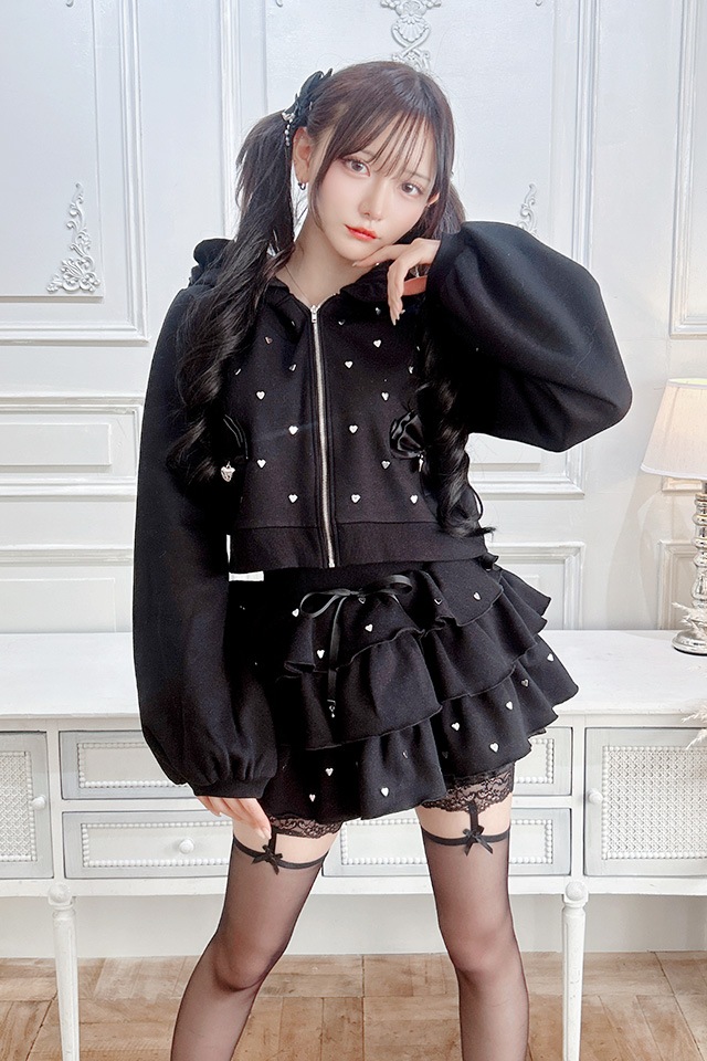 Princess Melody】【裏起毛】ハートスタッズショートフリルスカパン