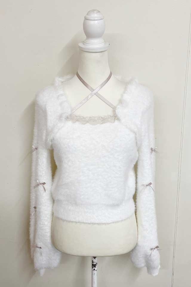 MA*RS】チビリボンケープ風ニット - WHT/ピンク size-F | 地雷系・量産