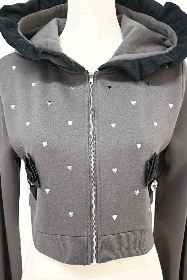 ゆり様❤️adidas❤︎ショート丈裏起毛パーカー レディースになります❤︎ Princess Melody】【裏起毛】ハートスタッズショートパーカー - BLK