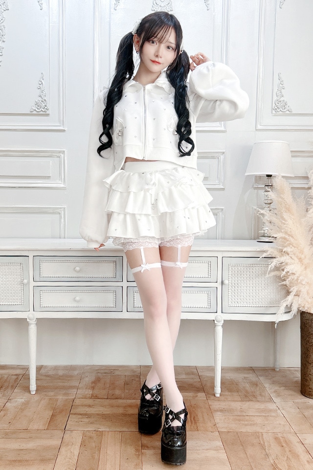 Princess Melody】【裏起毛】ハートスタッズショートパーカー - WHT