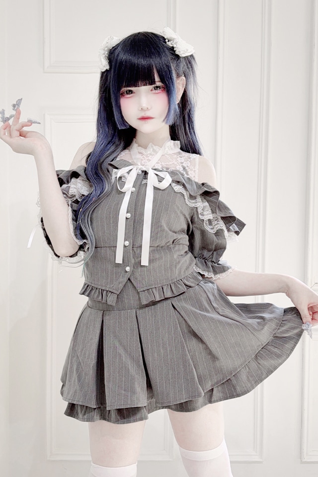 MA*RS】【2点SET】肩開きレースフリルセットアップ - グレー size-F
