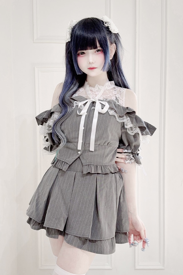 MA*RS】【2点SET】肩開きレースフリルセットアップ - グレー size-F