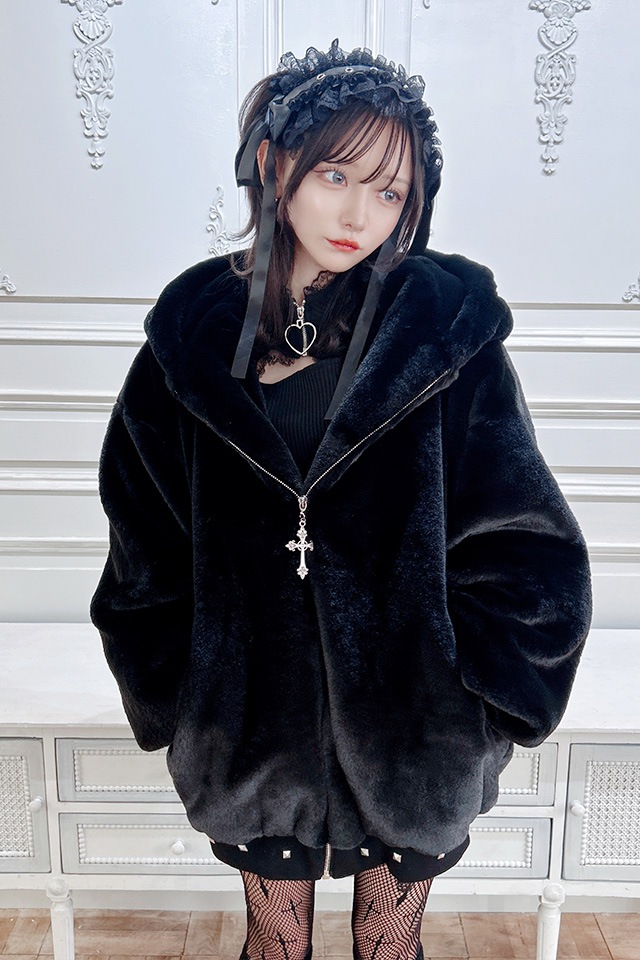 MA*RS】クロス刺繍ファーブルゾン - ブラック size-F | 地雷系・量産型