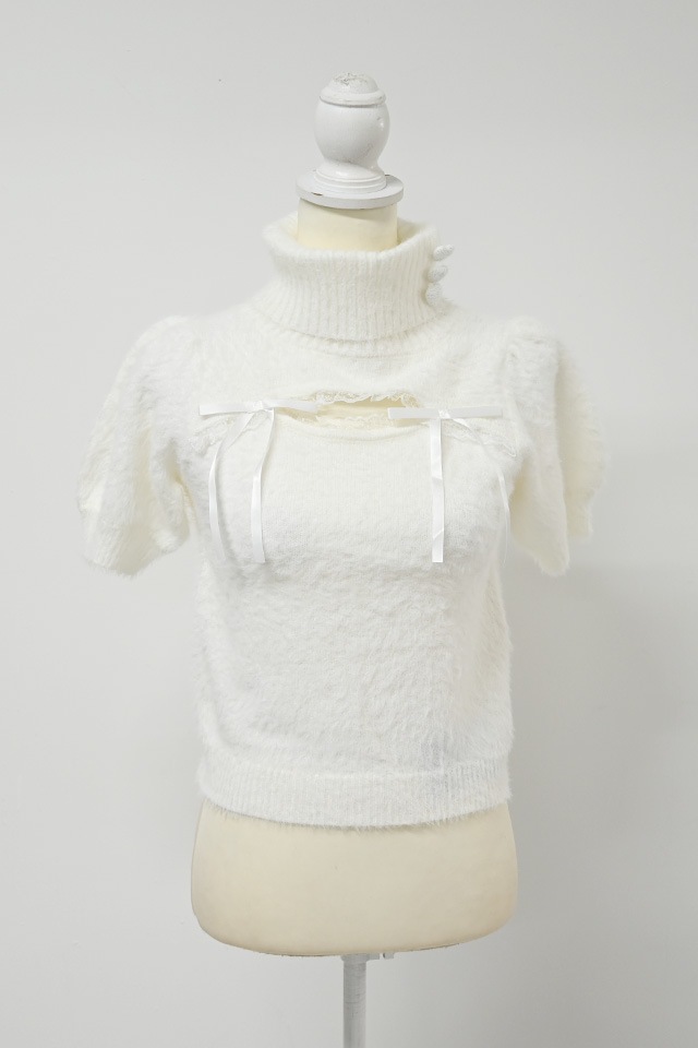 MA*RS】アームウォーマー付き胸開きシャギーニット - ホワイト size-F