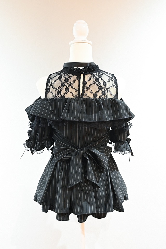 MA*RS】肩開きレースフリルセットアップ - BLK/ホワイト size-F | 地雷