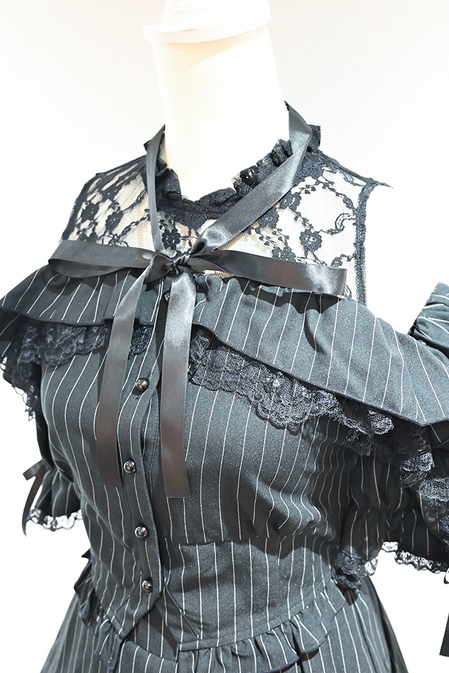 MA*RS】肩開きレースフリルセットアップ - BLK/ホワイト size-F | 地雷