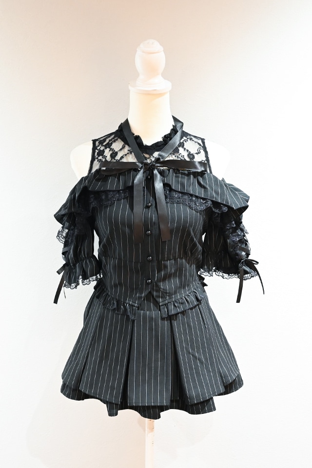 MA*RS】肩開きレースフリルセットアップ - BLK/ホワイト size-F | 地雷