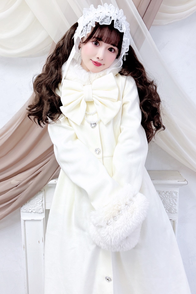 プリメロ ロングコート PrincessMelody Princess Melody】りぼんタイ付きフードマキシコート - ホワイト