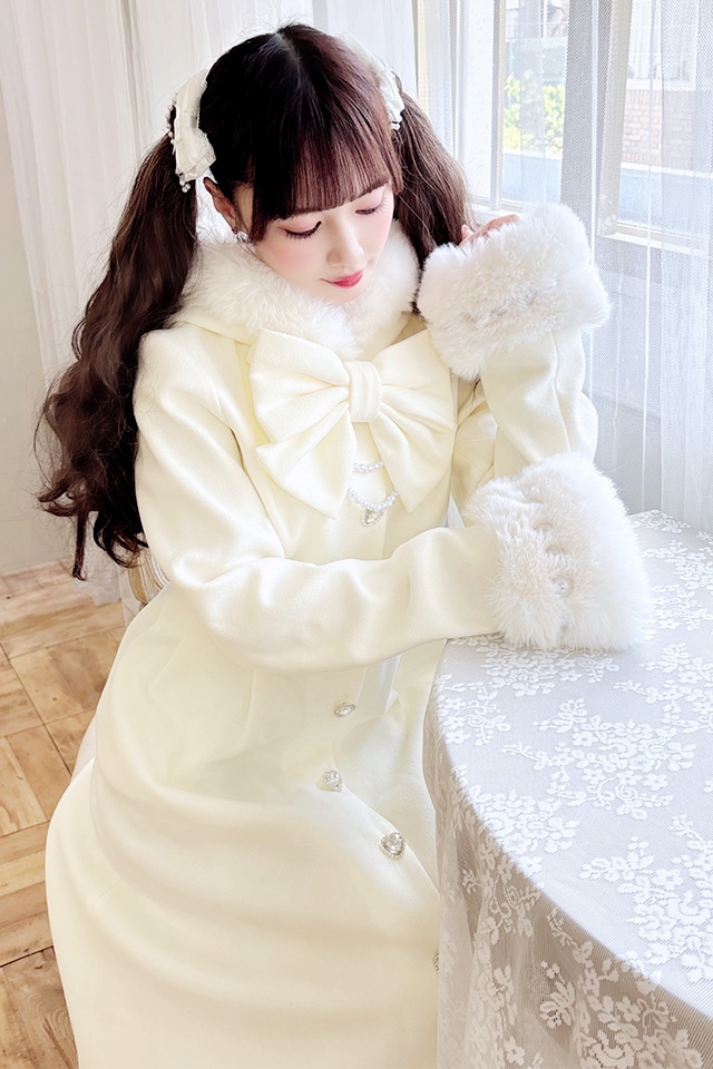 MARS りぼんタイ付きフードロングコート Princess Melody】りぼんタイ付きフードマキシコート - ブラック