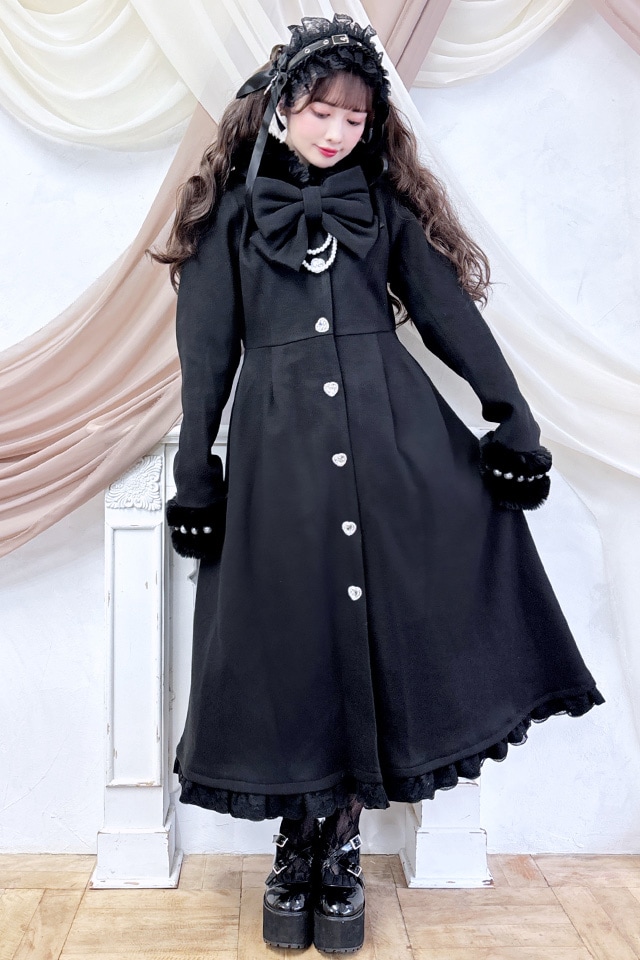 MA＊RS リボン ベルト付き コート 黒 ブラック ピンク ボタン MA＊RS リボン ベルト付き コート 黒 ブラック ピンク ボタン