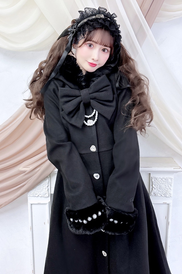 【お嬢】さま専用　Princess Melody リボン付ケープコート Princess Melody】リボン付きボリュームファーフードケープ
