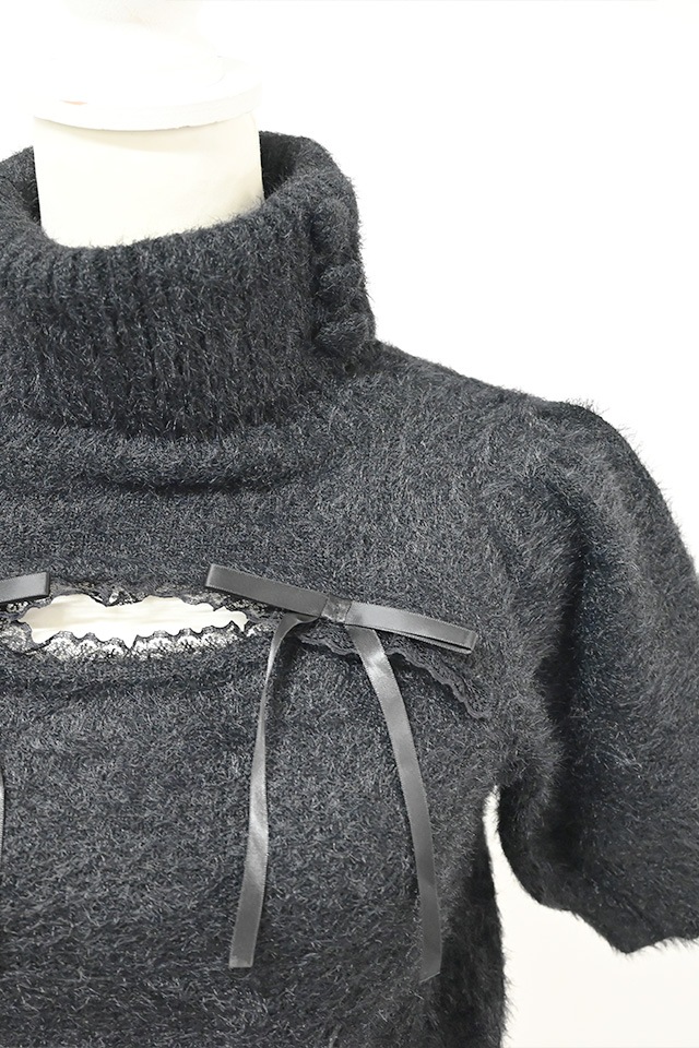 MA*RS】アームウォーマー付き胸開きシャギーニット - ブラック size-F