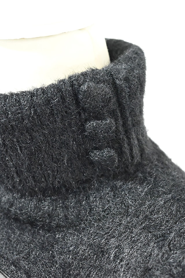 MA*RS】アームウォーマー付き胸開きシャギーニット - ブラック size-F