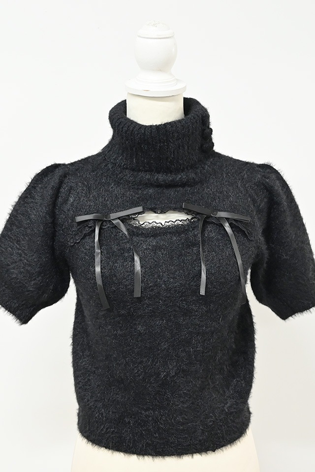 MA*RS】アームウォーマー付き胸開きシャギーニット - ブラック size-F