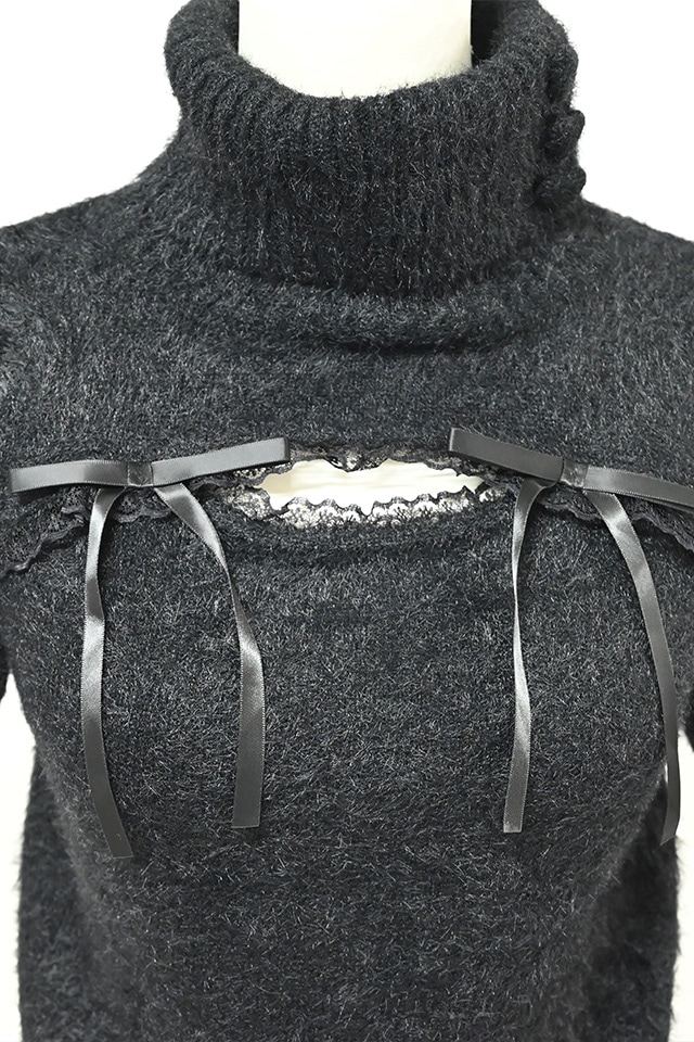 MA*RS】アームウォーマー付き胸開きシャギーニット - ブラック size-F