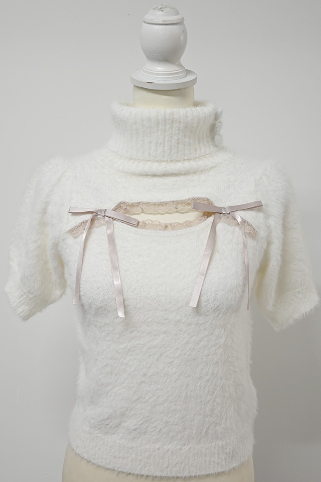 MA*RS】アームウォーマー付き胸開きシャギーニット - WHT/ピンク size