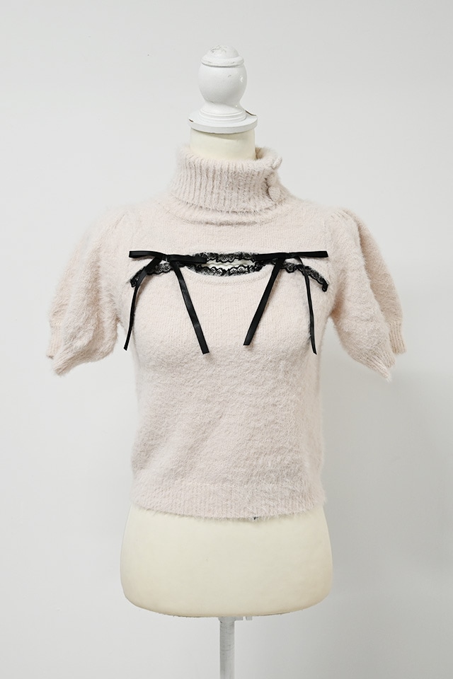 MA*RS】アームウォーマー付き胸開きシャギーニット - PNK/ブラック