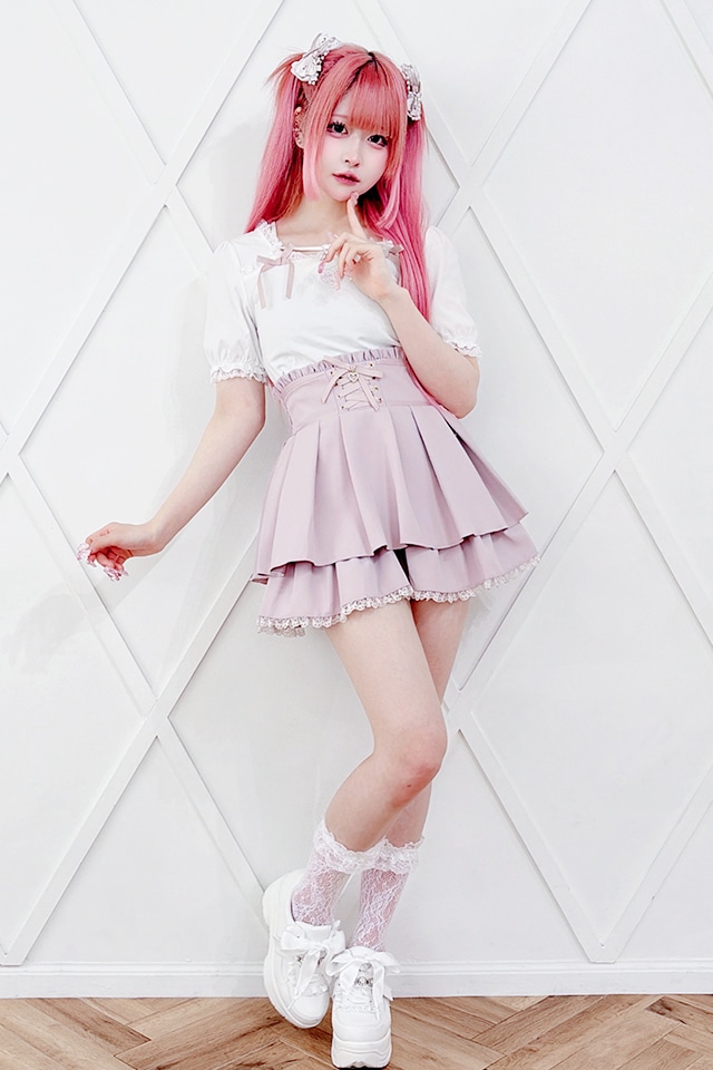 Littlemarieオーダーストップ♡さん Princess Melody】胸開きハート柄ニットプルオーバー - BLK/ホワイト