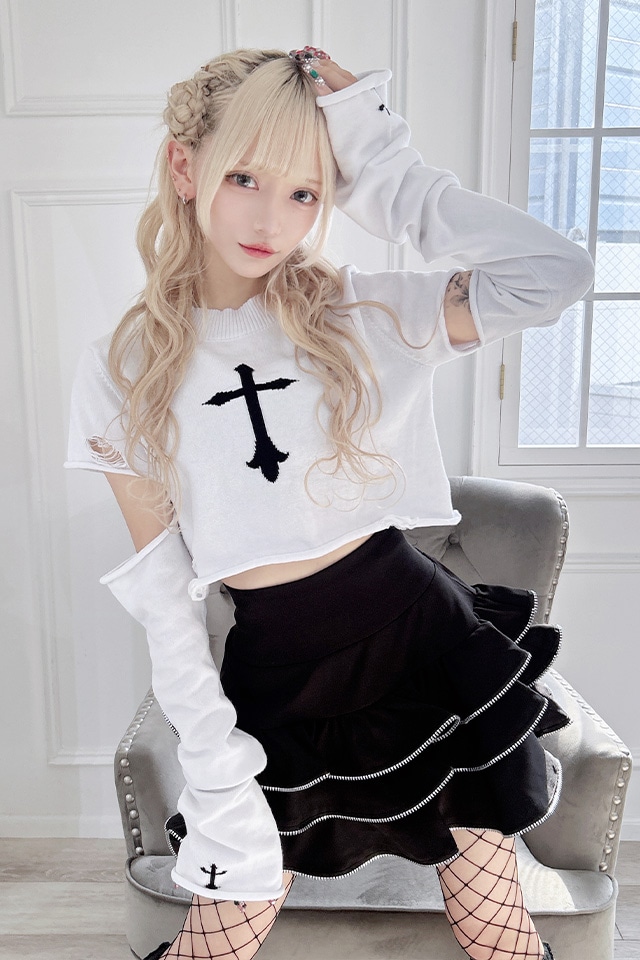 マロち Marble Print Jersey High Neck