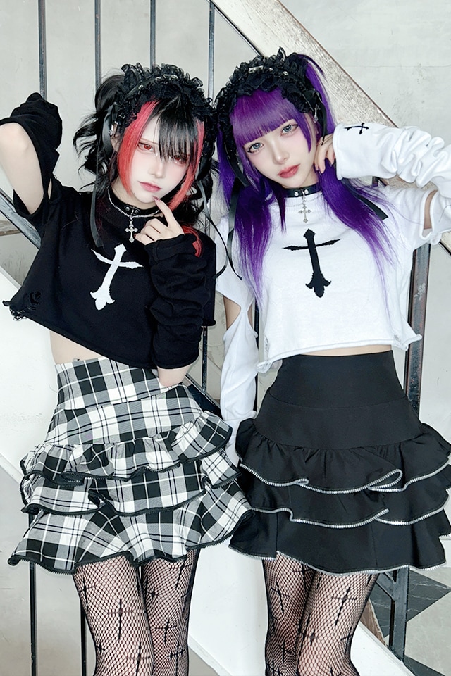 MA*RS】クロス刺繍クラッシュショートニット - ホワイト size-F