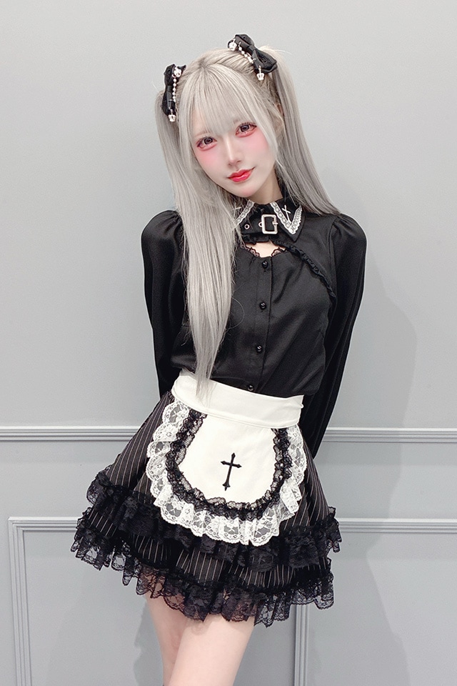 MA*RS】胸開きクロス刺繍ブラウス - ブラック size-F | 地雷系・量産型
