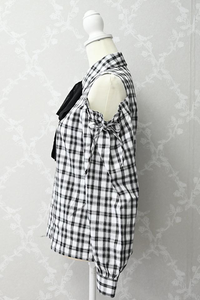 Aki　オーガ　チェック　ブラウス MA*RS】チェック肩あきブラウス - WHT/ブラック size-F | 地雷系