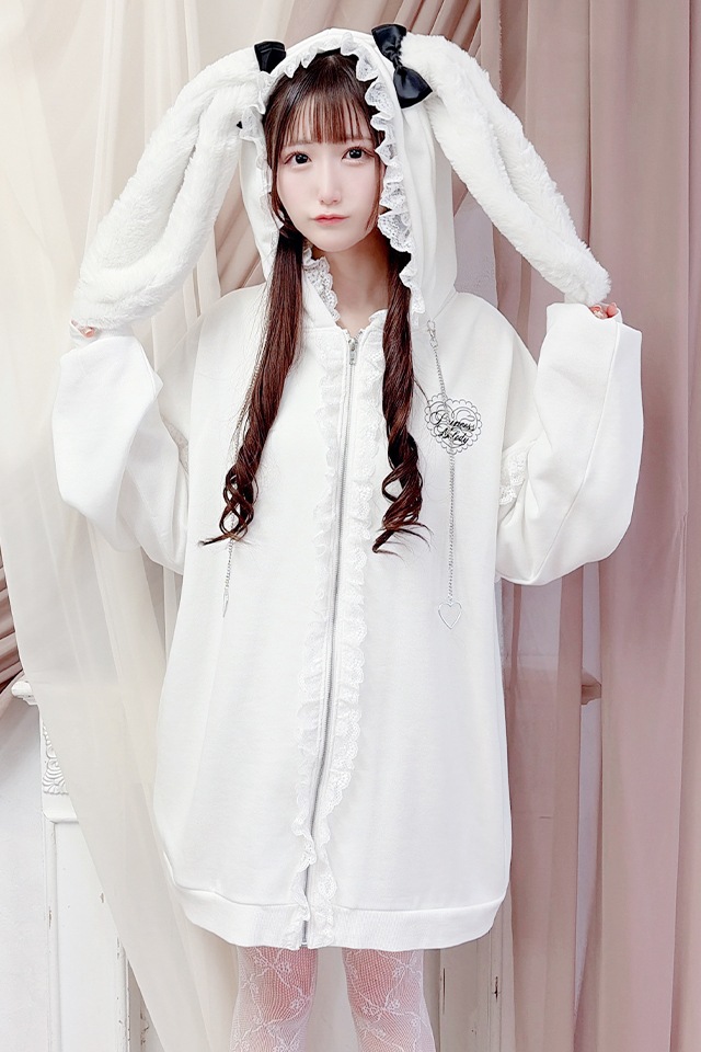 Princess Melody】うさみみファー裏起毛パーカー - ホワイト size-F