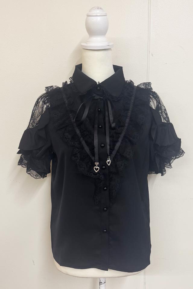 MA*RS】フロントVラインレースブラウス - ブラック size-F