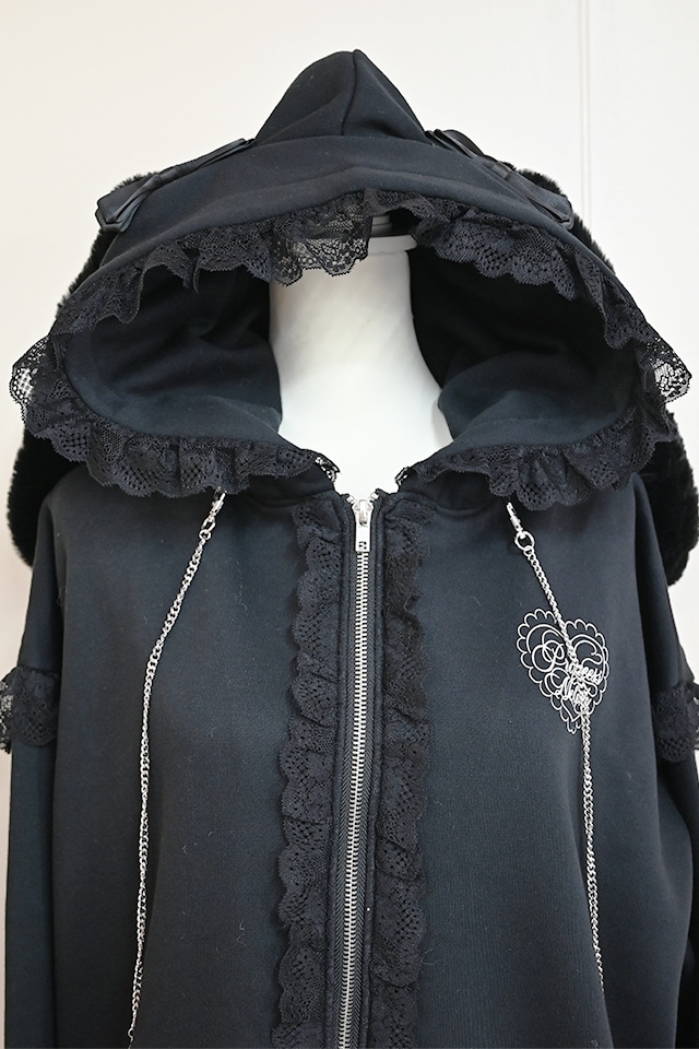 Princess Melody】うさみみファー裏起毛パーカー - ブラック size-F